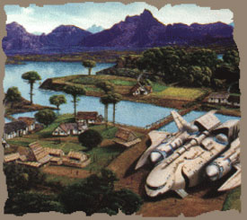 Botany colony; spaceship beside farmland